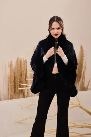 Fur Cape- Navy Blue - Max London
